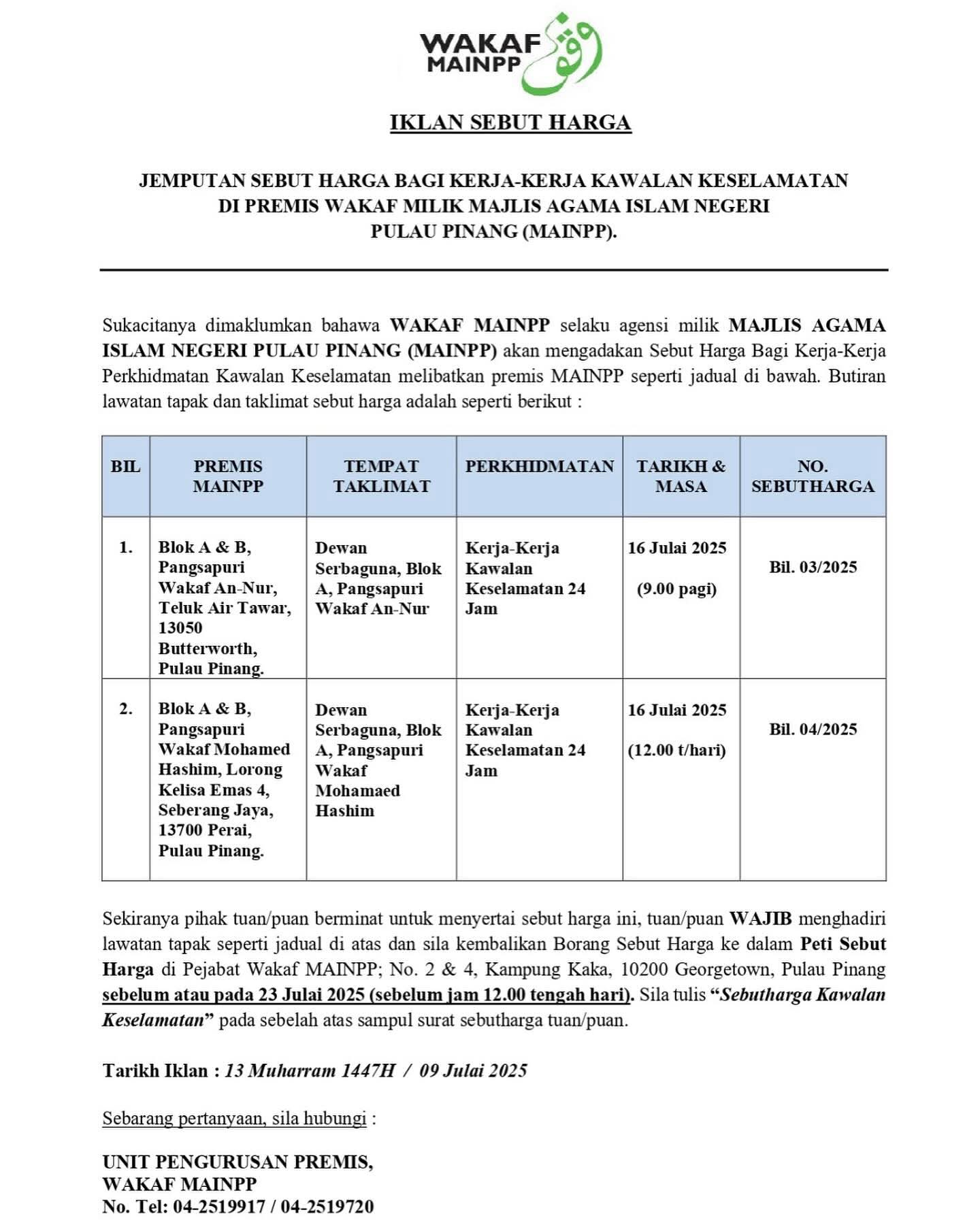 📢 Sebut Harga Dibuka!